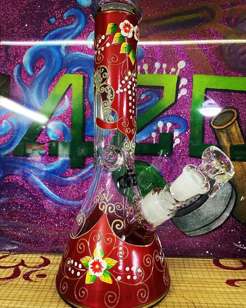 BONG BEAKER GLOWING SERIES ROSSO H:32cm Ø:50mm SG:18.8mm GRACE GLASS