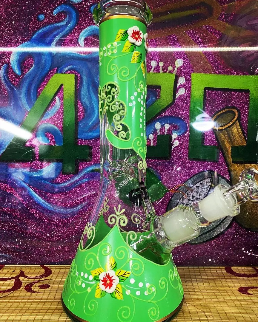 BONG BEAKER GLOWING SERIES VERDE H:32cm Ø:50mm SG:18.8mm GRACE GLASS