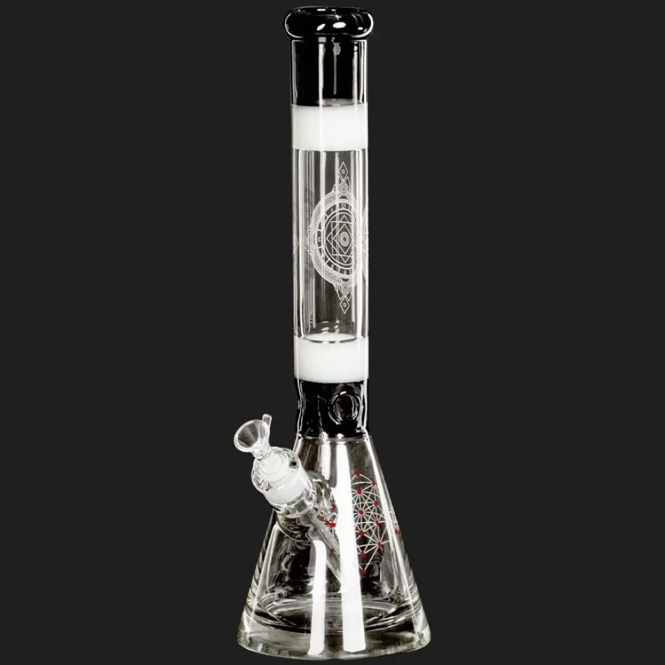 BONG BEAKER MIXED GEOMETRIC DESIGNS WHITE H:41cm Ø:50mm SG:18,8mm LIMITED EDITION AMSTERDAM