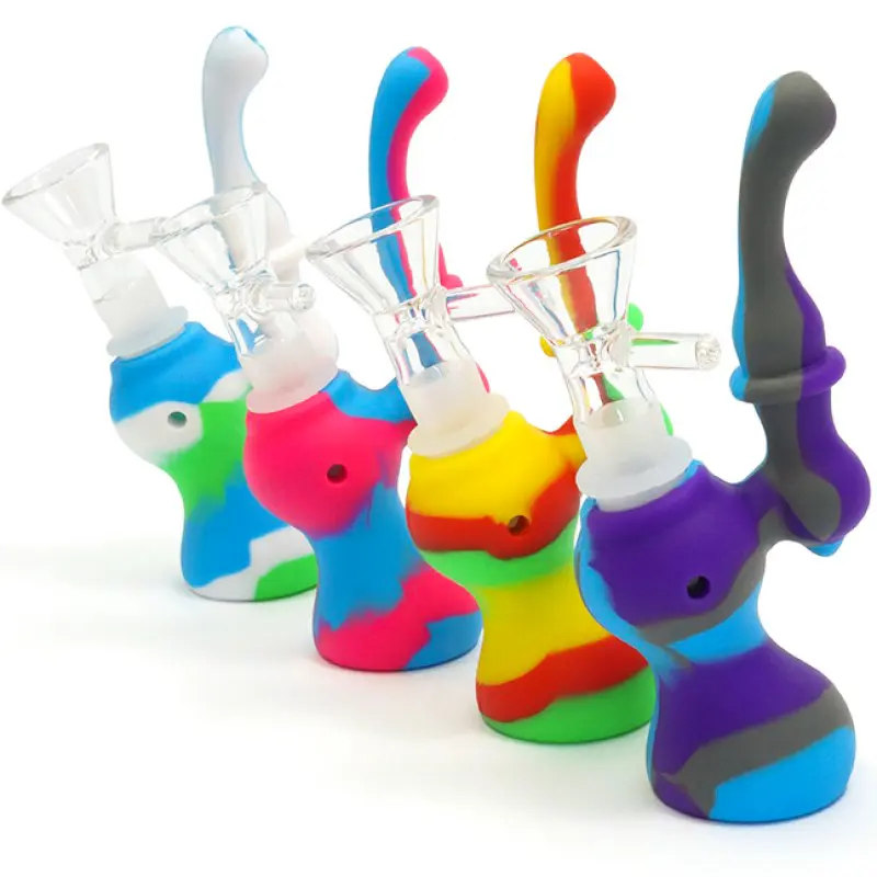 BONG BUBBLER IN SILICONE CON BRACIERE IN VETRO MIX COLOR