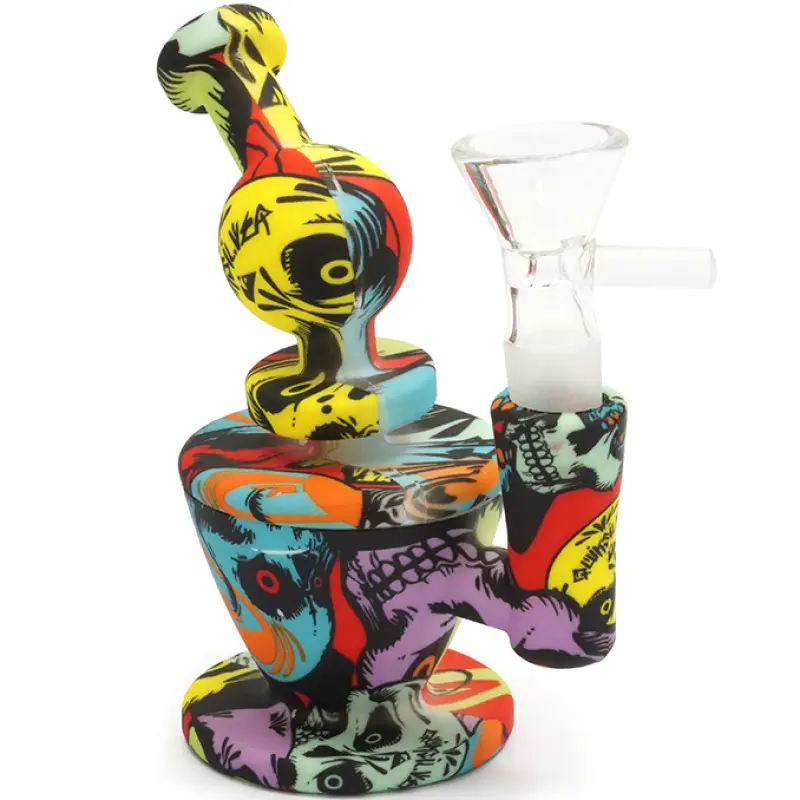 BONG BUBBLER MINI GRAFFITI IN SILICONE CON BRACIERE IN VETRO