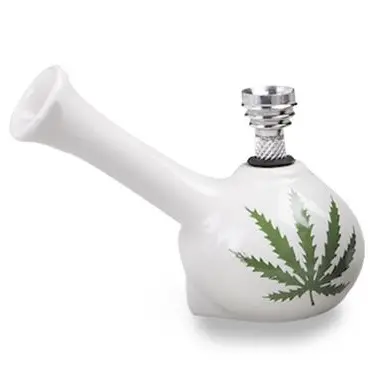 BONG IN CERAMICA BIANCO CON FOGLIA 12cm