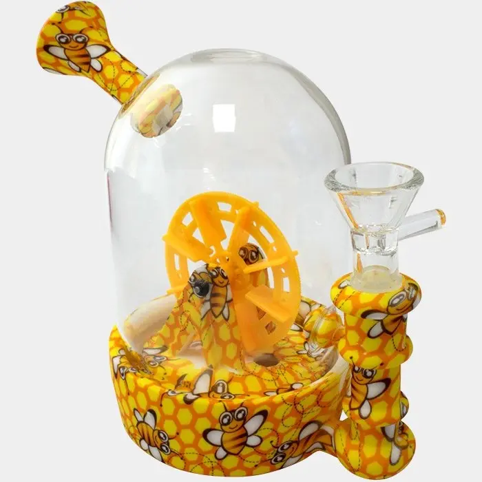 BONG IN VETRO E SILICONE BEES SPINNING WHEEL