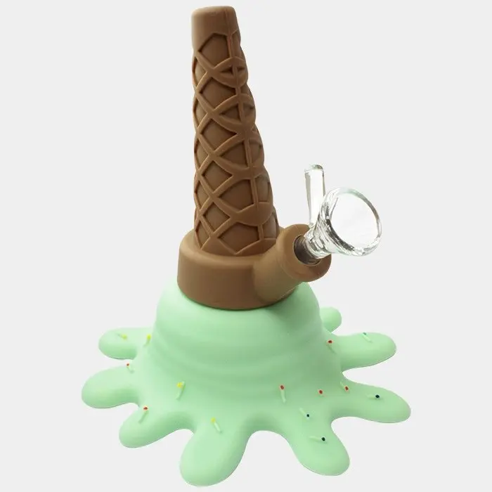 BONG IN VETRO E SILICONE ICE CREAM GREEN 14,5cm