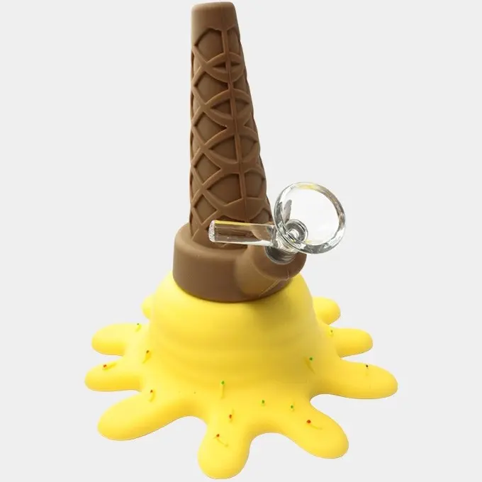 BONG IN VETRO E SILICONE ICE CREAM YELLOW 14,5cm