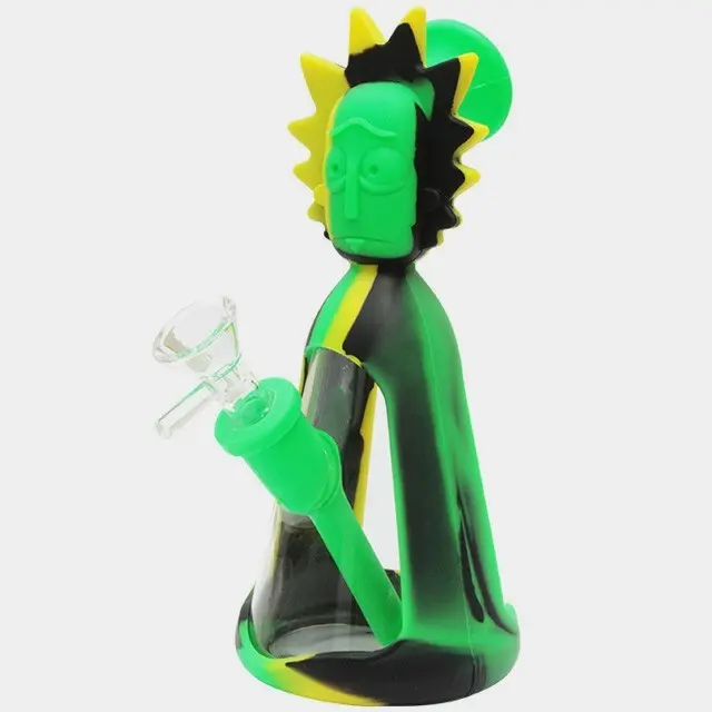 BONG IN VETRO E SILICONE R H 19cm Nero, Giallo e Verde