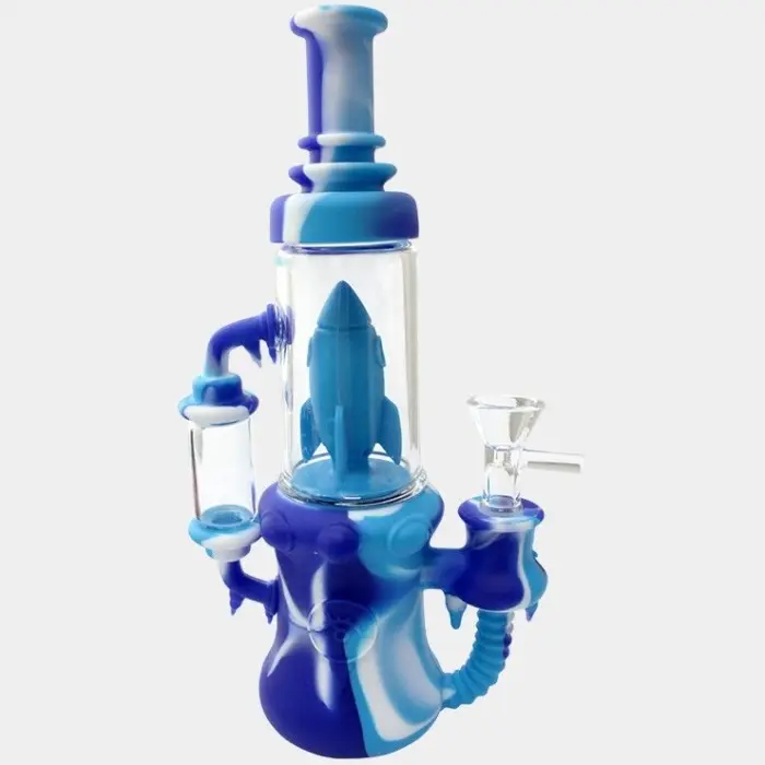 BONG IN VETRO E SILICONE ROCKET BLUE 23cm