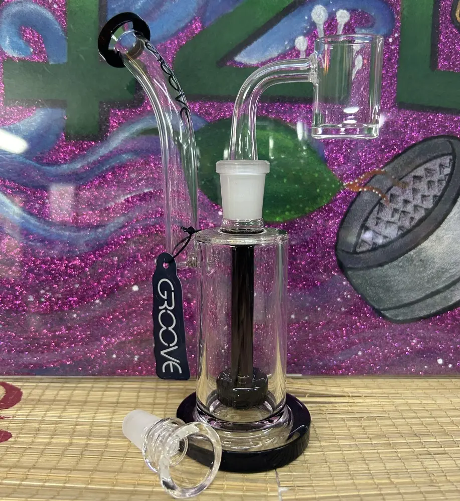 BONG SMALL RIG H 17,8 cm BLACK AND CLEAR GROOVE