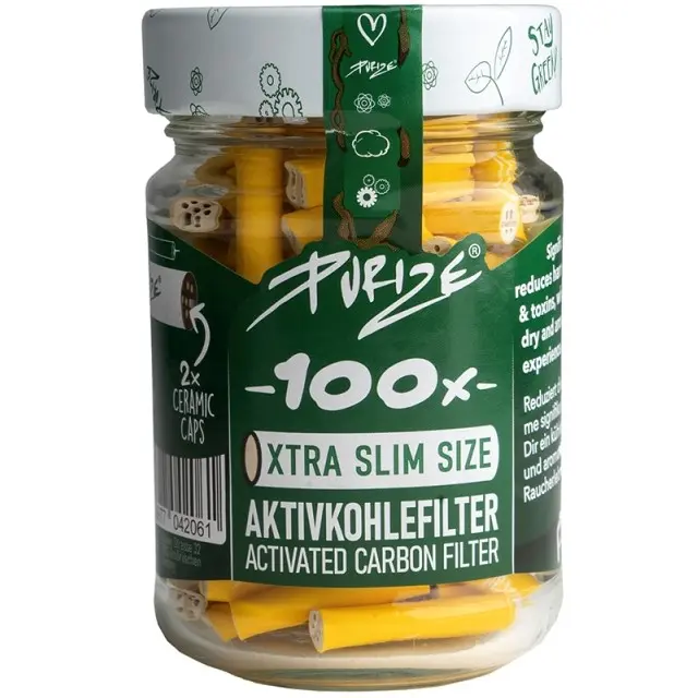 FILTRI AL CARBONE ATTIVO XTRA SLIM GIALLO PURIZE (100 Unità in Barattolo di vetro)