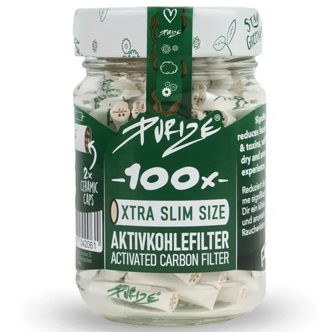 FILTRI AL CARBONE ATTIVO XTRA SLIM BIANCO PURIZE (100 Unità in Barattolo di vetro)