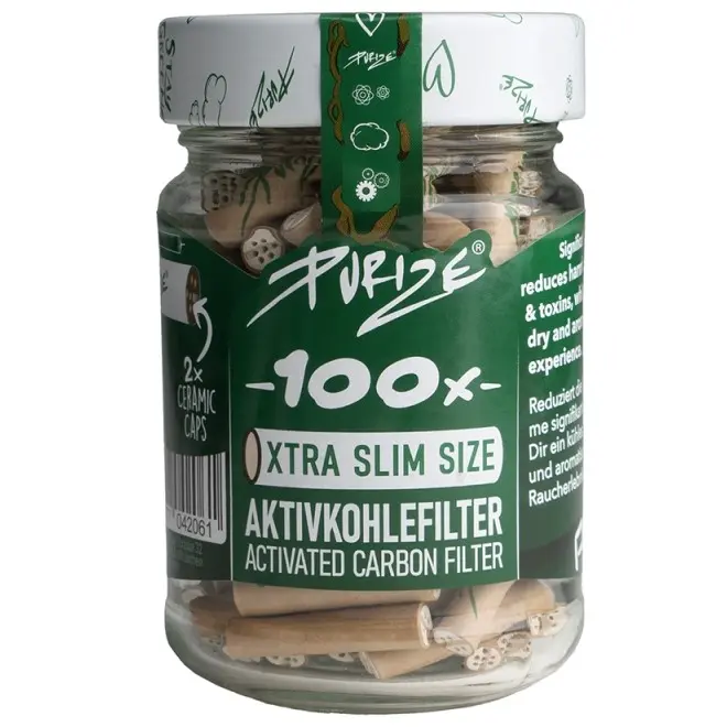 FILTRI AL CARBONE ATTIVO XTRA SLIM ORGANICO PURIZE (100 Unità in Barattolo di vetro)