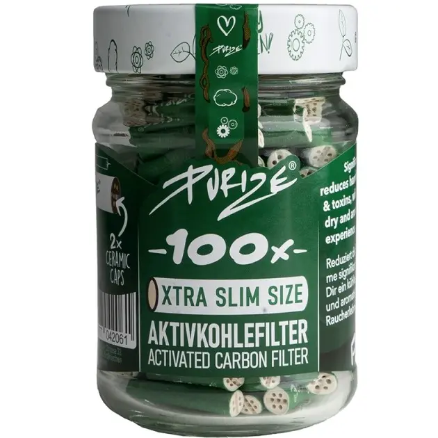 FILTRI AL CARBONE ATTIVO XTRA SLIM VERDE PURIZE (100 Unità in Barattolo di vetro)