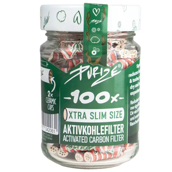 FILTRI AL CARBONE ATTIVO XTRA SLIM X-MAS PURIZE (100 Unità in Barattolo di vetro)