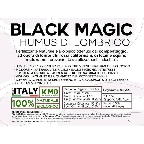 HUMUS DI LOMBRICO BIOLOGICO MADE IN ITALY 5L BLACK MAGIC 