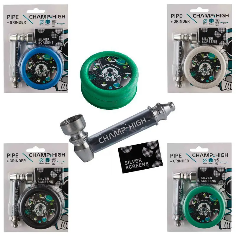 KIT PIPA IN METALLO 8 cm con RETINE Ø 20mm e GRINDER MAXI Ø 58mm CHAMP HIGH 