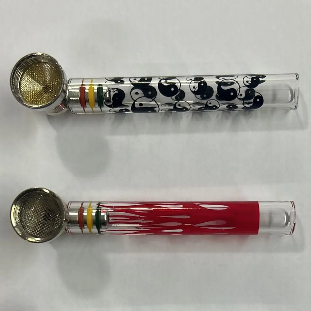 Pipa A Pipetta In Vetro E Metallo Per Tabacco E Fumo – Include 5 Retine Di Ricambio – Glass Pipe Fumatore