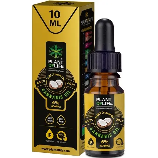 OLIO CON CBD AL  6 % CON OLIO DI COCCO RICCO IN MCT Flacone da 10ml PLANT OF LIFE