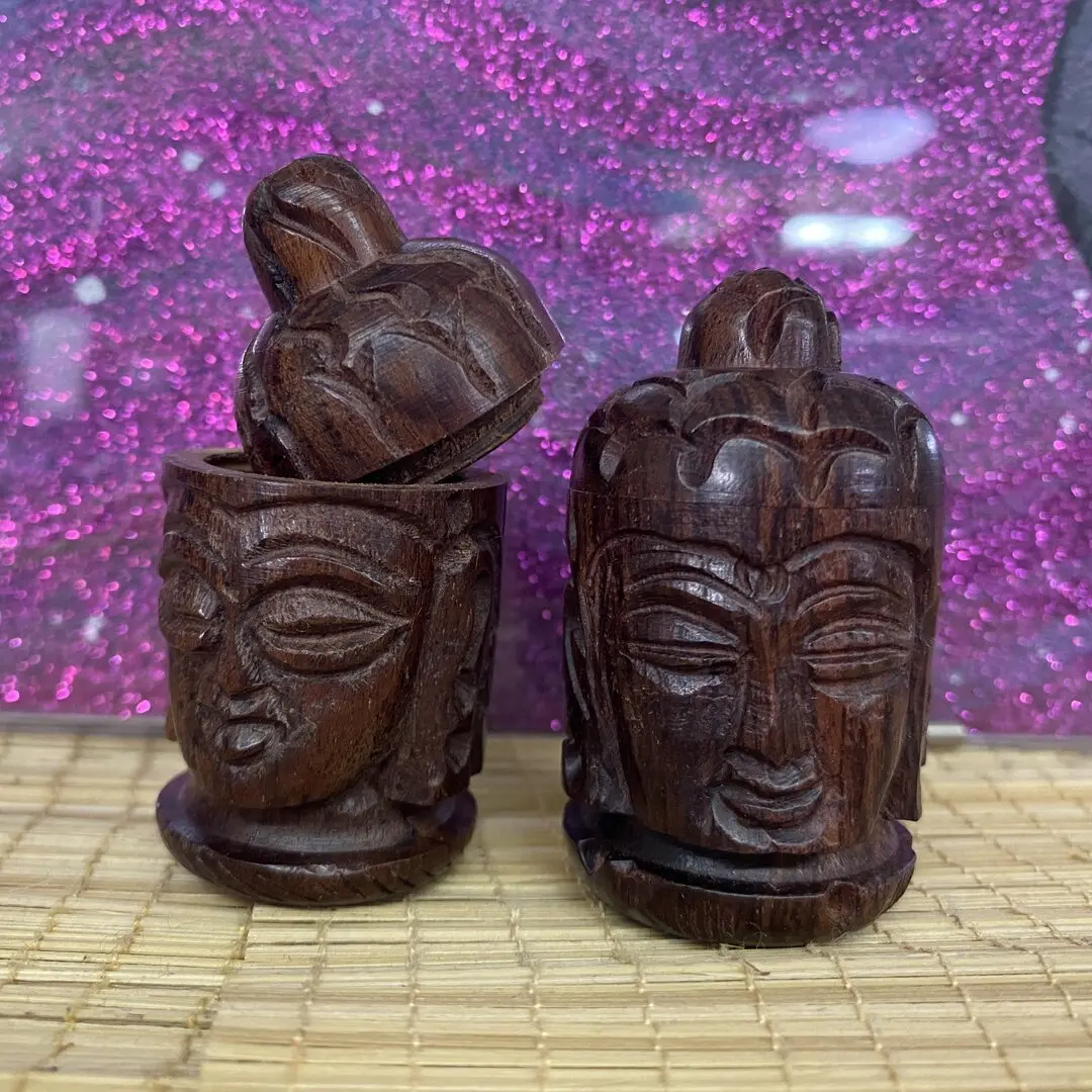 SCATOLA IN LEGNO SCURO LUNGA CON BUDDHA INTAGLIATO 3 cm