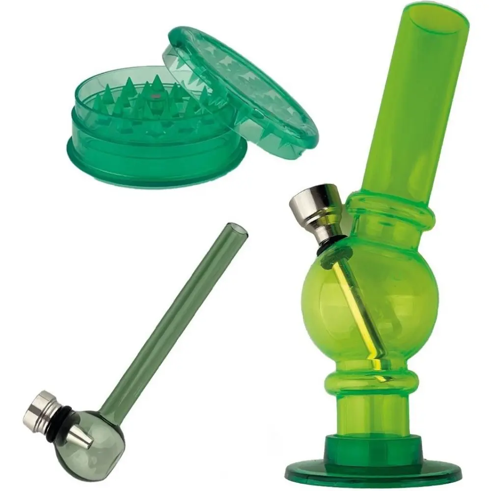 SET SUPER HEROES GREEN BONG + GRINDER + PIPA 