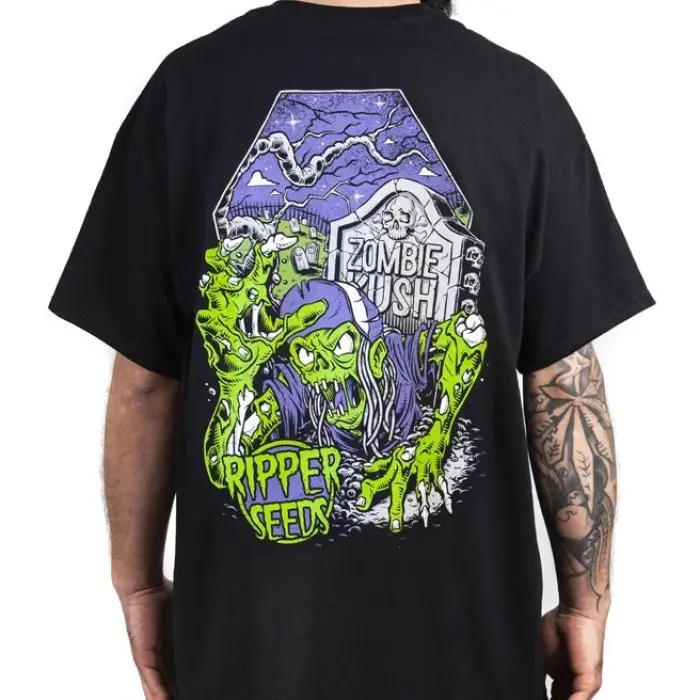 T-SHIRT ZOMBIE KUSH LOGO VIOLA e VERDE RIPPER SEEDS